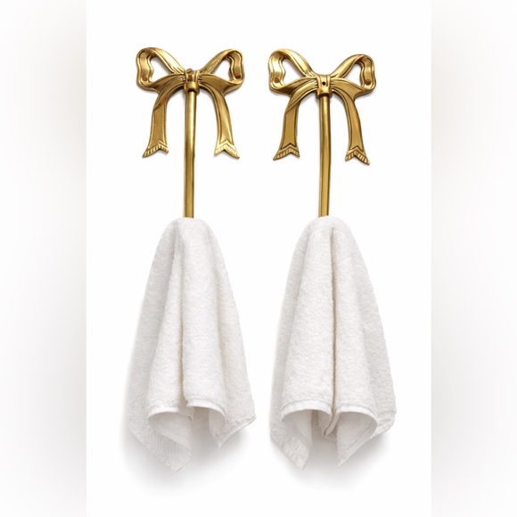 Vintage Solid Brass Ribbon Curtain Tieback Hollywood Regency Double Bow Hook - Picture 4 of 5